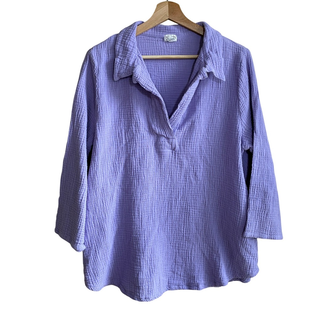 Et Lois G5061 Tunic Top Size M Lavender Women Double Gauze Pockets Cotton